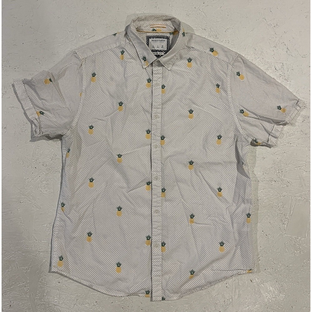 Denim & Flower Ricky Singh Shirt Mens Large Slim Fit Short Sleeve Button Up
